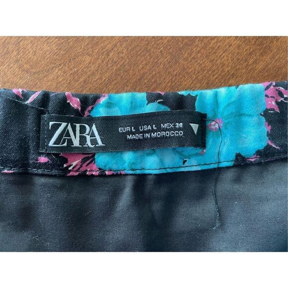 Zara Floral Printed Mini Bubble Skirt Blue Pink Women’s Sz L - Picture 6 of 8